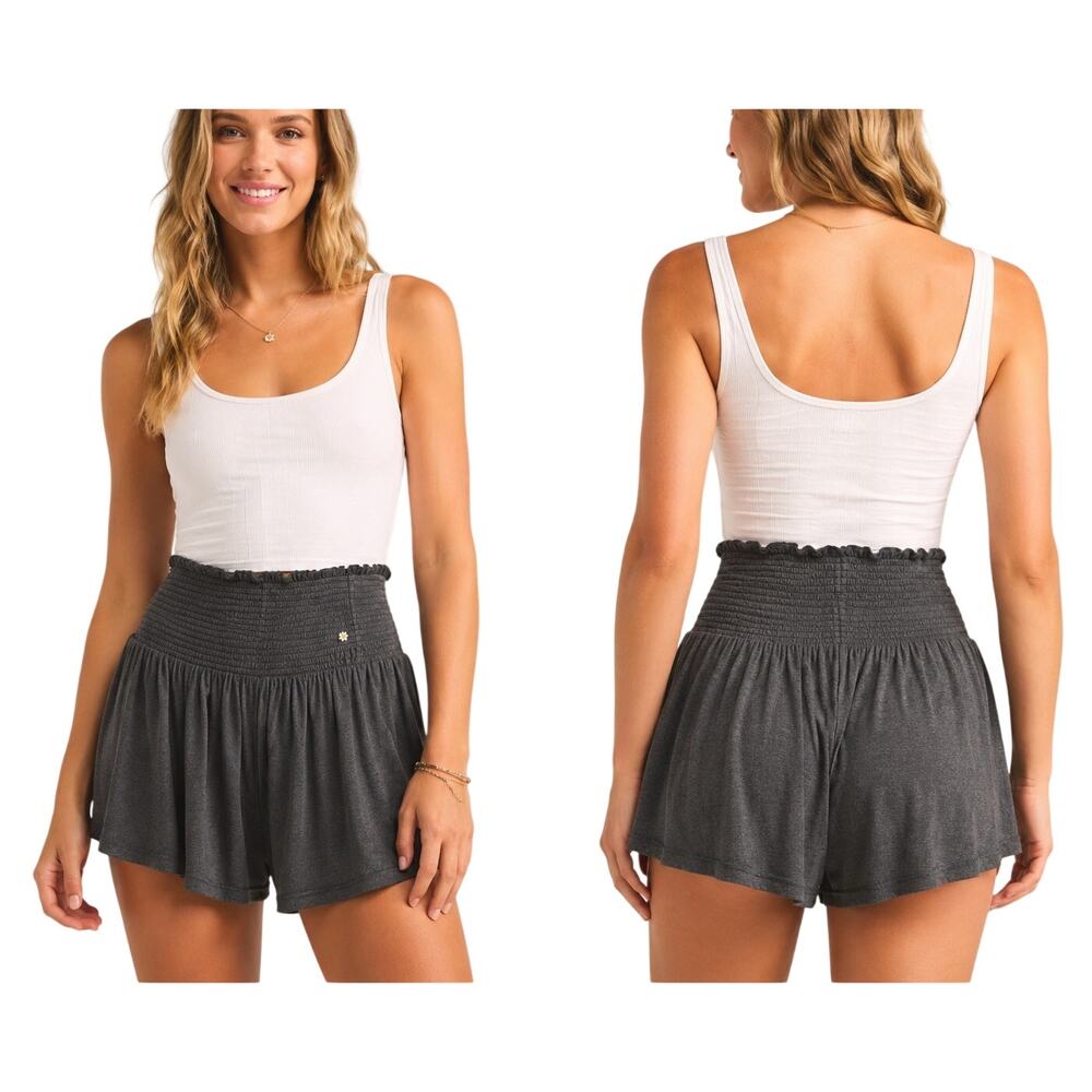 Natural Life Daisy Smocked Pull On Shorts, Rayon Spandex, Charcoal Gray, Large